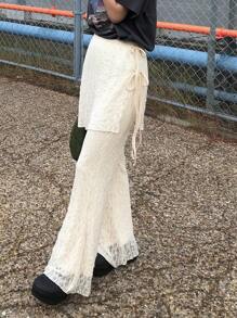 FRIFUL Women's Textured Fabric Detachable Ruffle Waist Tie Side Bow Casual Slim Fit 2 Pieces Set, Autumn - Apricot - View 3