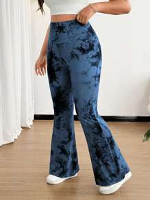 SHEIN MOOSTA High Stretch Tie-Dye Flare Leg Ruched Bottom Full Length Leggings Fall Cloth For Women