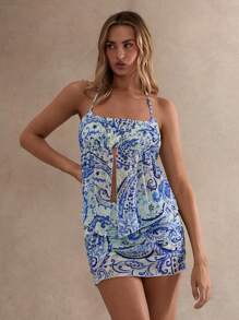 Glamine 2pcs/Set Printed Sexy Casual Vacation Set, Summer,Summer Outfits For Women,2 Pieces Sets Woman - Blue - View 4
