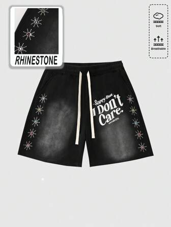 Street Life Shorts décontractés mode homme avec cordon de serrage et décoration de strass