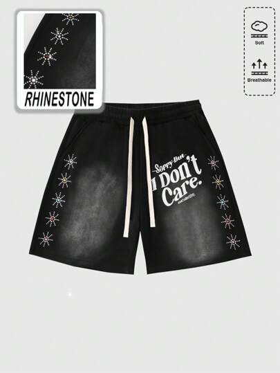 Street Life Pantaloncini casual da uomo alla moda con accessori di strass, adatti come abbigliamento casual da strada