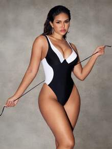 Shapewave Ladies' Swimwear Vacation Beachwear Contrast Color Black Knitted Ladies' Beachwear Swimsuit For Summer - Black - View 4