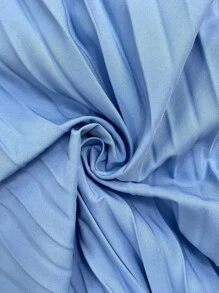 Elenzga Plus Size Women Woven Ruffle Splicing V-Neck Waist Pleated Dress, Elegant Blue, Spring & Summer - Blue - View 7