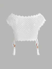 Amplova Water Soluble Lace Trim Decor Sheer Crochet Tie Front Blouse For Women White - White - View 2