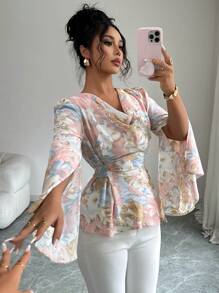 Modelyn 女式春夏宽领系带收腰衬衫 - 彩色 - 查看 4