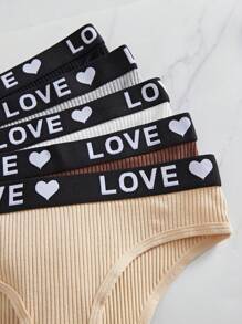 SHEIN Set de lenjerie intimă pentru femei, cu imprimeu multicolor și nervuri, din material moale, pentru ținute casual - Multicolor - Vizualizare 3