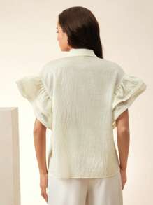 Anewsta Blouse ornée de fleurs 3D en perles de et de faux-perles avec une garniture de volants, pour l'été