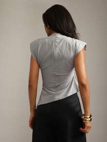 Hauture Old Money Sexy Business Casual Shoulder Pad Asymmetric Hem Tank Top For Women – Elegant Solid Sleeveless Office Lady Minimalist Blouse, Fitted Workwear, Chic Formal Summer Top