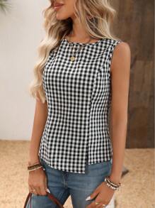 EMERY ROSE 海滩度假装扮 乡村装扮 女士乡村音乐会装扮 女士夏季装扮 可爱夏季上衣 格纹 欧式夏季 女士夏季服装 背心和吊带衫 - 彩色 - 查看 9