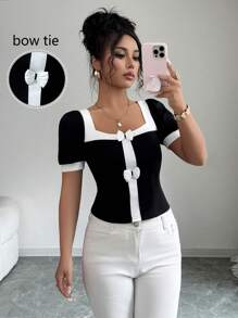 Elenzga Elegant Summer Vacation T-Shirt For Ladies - Black - View 1