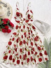 Soleia Vestido de tirantes finos con escote en V, espalda descubierta y largo medio para vacaciones de mujer. Vestido de mujer con estampado retro de parches de colores, para uso de verano.