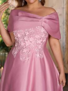 SHEIN Belle 加大码春夏优雅浪漫华丽莲花粉色单肩不对称莲花袖褶皱奢华腰部亮片贴花设计 A 字下摆适合晚餐单身派对约会节日舞蹈音乐节婚礼活动舞会礼服复古礼服 - 藕粉色 - 查看 3