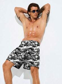 Surfspeed Men's Camouflage Print Pocket Drawstring Waist Beach Shorts, Suitable For Summer - Multicolor - View 4