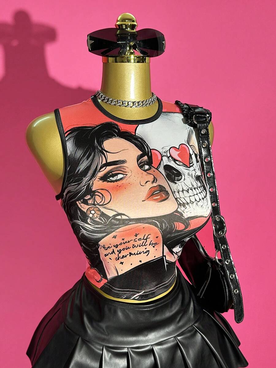 Slaydiva 2025 Sommer Neue Musikfestival, Geburtstags Party, Abschluss Saison Studenten, Alltägliches Tragen, Virale, Damen Wellenprint Ärmelloses Figurbetontes Crop Trägershirt