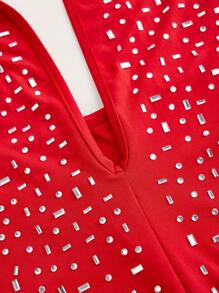 SHEIN ICON Women Sexy Simple Party Holiday Halter Backless Diamond Jumpsuit Casual Wear