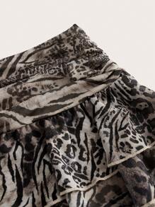 SHEIN ICON Women Leopard Print Halter Cropped Top And Low-Waist Mini Skirt Set - Multicolor - View 3