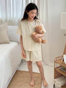 DAZY Tween Girls Plaid Pajama Set With Short Sleeve Top And Shorts - Yellow - View 2