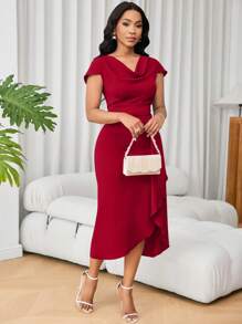 SHEIN Unity Loose Neck + Waist Ruched Wrap Dress