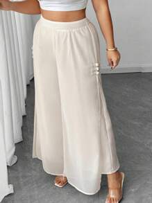 Elenzga Pantaloni eleganti con fessura, in chiffon, con bottoni, taglie forti