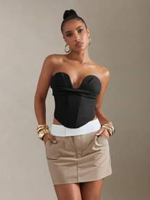 Hauture 夏季性感露背抹胸上衣 - 黑色 - 查看 4