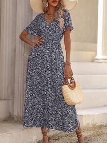 LanaWest Vacation Casual Ditsy Ditsy Floral Side Slit Dress