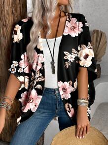 EMERY ROSE Women Casual Minimalist Floral Print Lightweight Jacket, Suitable For Spring & Summer Fall Clothes Winter Clothes - Multicolor - View 3