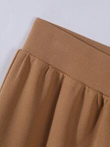 EMERY ROSE 2 piezas Conjunto de moda de verano para mujer de unicolor con parte superior de manga corta y cuello redondo y pantalones largos entallados, de tela de punto jaspeado, con diseño de botones superpuestos en la cintura y bajo asimétrico en la parte superior, pantalones entallados y ajustados, adecuado para salidas casuales y uso en casa