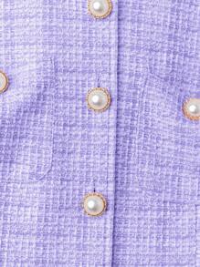 SHEIN Clasi Conjunto de 2 piezas de talla estándar para mujer con chaqueta de cuello redondo y volantes para el Día de San Valentín + falda plisada de línea A en unicolor rosa - Morado - Ver 3