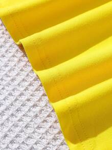 SHEIN 小男孩休闲鲨鱼图案印花黄色圆领短袖 T 恤，夏季 - 黃色 - 查看 5