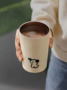 1pc Lovely Puppy Printed Coffee Cup With Lid, Stainless Steel Insulated Water Bottle Mini Portable Travel Cup Outdoor Mug - Mustard Yellow - View 9