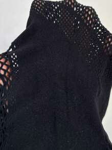 BamGleam 女士长袖修身镂空网眼连衣裙 - 黑色 - 查看 8