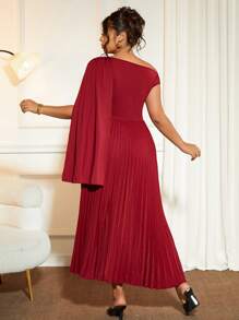 Elenzga 大码女式优雅针织拼布褶皱裙高腰连衣裙，酒红色