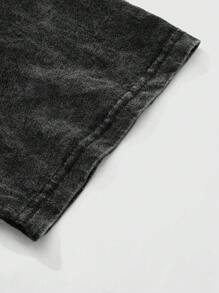 ROMWE MEN Street Life Men's Goth Religious Character Angel Graphic Ripped Round Neck Casual Versatile Short Sleeve T-Shirt, Halloween, 2000s Style - Black - View 4