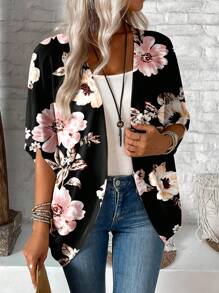 EMERY ROSE Women Casual Minimalist Floral Print Lightweight Jacket, Suitable For Spring & Summer Fall Clothes Winter Clothes - Multicolor - View 1