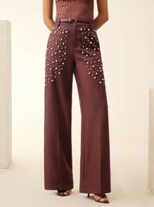 Anewsta Mono de moda elegante de verano para mujer con pantalón y detalles de cuentas - Rojo violeta - Ver 5