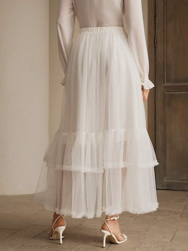 Beach Vacation Style Mesh A-Line Big Swing Skirt For Ladies, Romantic For Valentine's Day