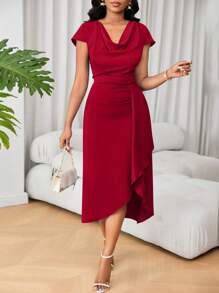 SHEIN Unity Loose Neck + Waist Ruched Wrap Dress