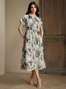 Anewsta Đầm cổ bướm buộc nơ phía trước thanh lịch, thắt eo - Nhiều màu - Xem 3