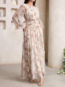 Veilorie Off Shoulder Waist Pleated Romantic Ruffle Trim Comfortable Elegant Summer Dress - Multicolor - View 5