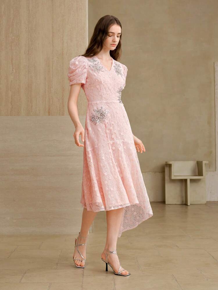 LACE SEQUIN BEADED DRESS
