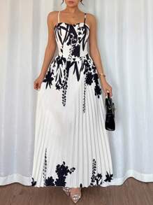 Chiquease Islaluna Casual Minimalist Digital Print Camisole Top And Pleated Skirt 2 Pieces Set