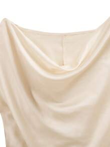 SHEIN Clasi Áo cánh xếp nếp màu trơn thanh lịch cỡ lớn, mùa hè - Màu be - Xem 4