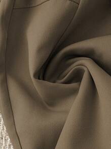 SHEIN PETITE 法式简约纯色假口袋短裙短裤配腰带，舒适休闲女士短裤，夏季 - 摩卡棕 - 查看 3