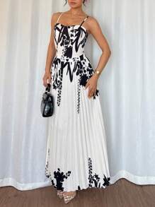 Chiquease Islaluna Casual Minimalist Digital Print Camisole Top And Pleated Skirt 2 Pieces Set