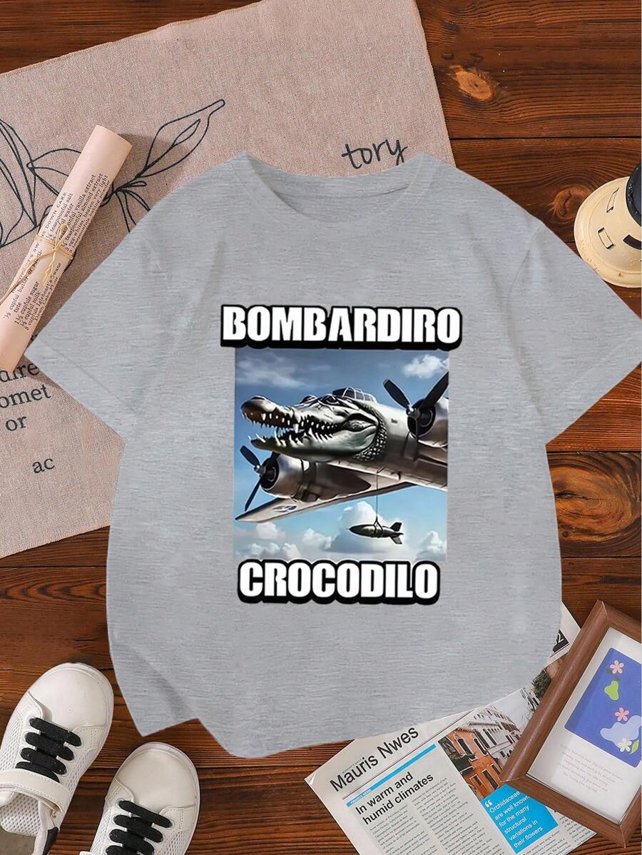 Lässiges, bequemes Basic T-Shirt mit Rundhalsausschnitt und Buchstaben Muster für Tween-Jungen, kurzärmliges Sommeroberteil