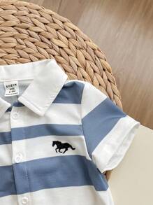 Mono de rayas de manga corta y cuello con solapa y shorts casuales para recién nacido (niño/niña)