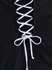 Shapewave 1pc Women's Elegant Swimsuit With Black & White Contrast Color Wide Strap, Steel-Boned Soft Package, Rear Lace-Up Design, Bodyshaper For Summer Beach Vacation - Black and White - View 4