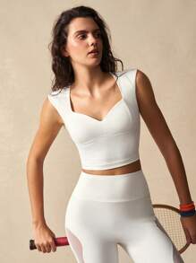 VARSIVA Solid Color Sports T-Shirt & Tank Top, Fashionable For Summer Gym Top V Neck Sports Bra Removable Cups Sports Bra Compression Sports Bra Sports Bra Yoga Bra - White - View 11