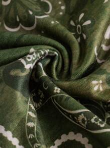 SHEIN ICON 女士春夏外出度假休闲复古印花露背吊带衫 Y2K V 领西部风女士波西米亚海滩女士嬉皮娃娃上衣 - 軍綠色 - 查看 4