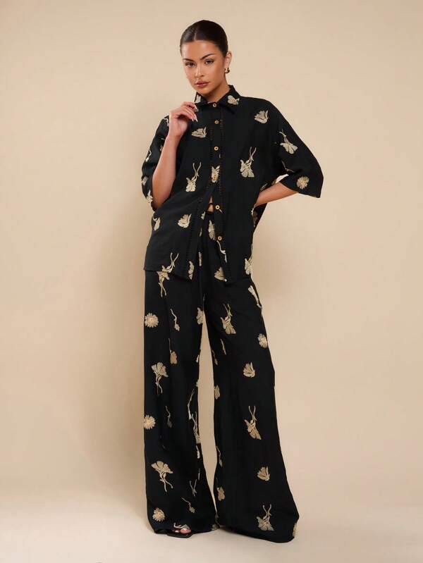 COSMINA Women's Embroidered Front Button Summer Casual Versatile Shirt